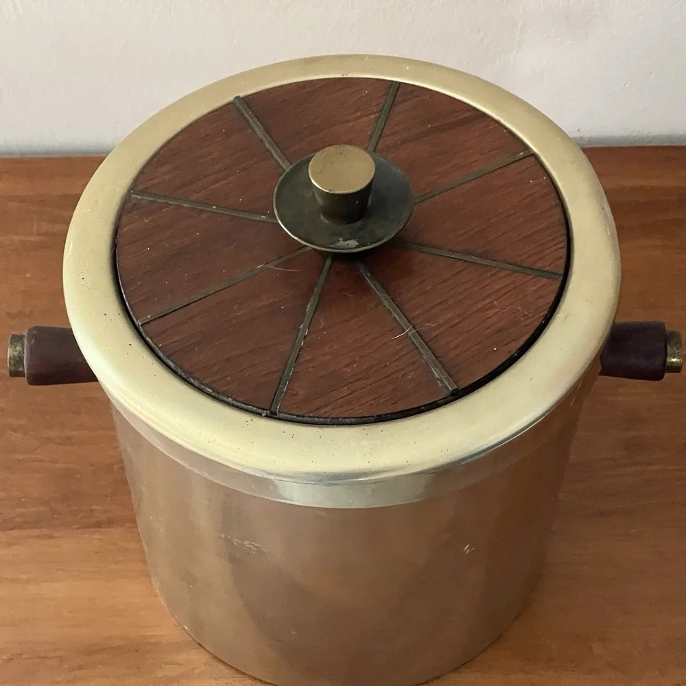 Georges Briard Vintage Retro Ice Bucket Teak And Aluminum MCM‎ 70s